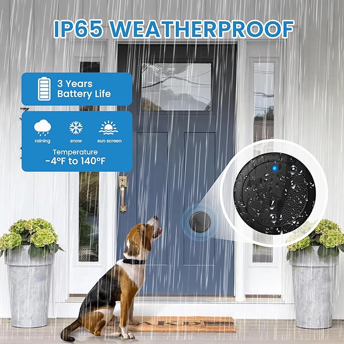 Dog Door Bell, Wireless Doggie Door Bell Operating at 1000 Feet with Chew Resistant IP65 Waterproof Touch Button, 32 Melodies