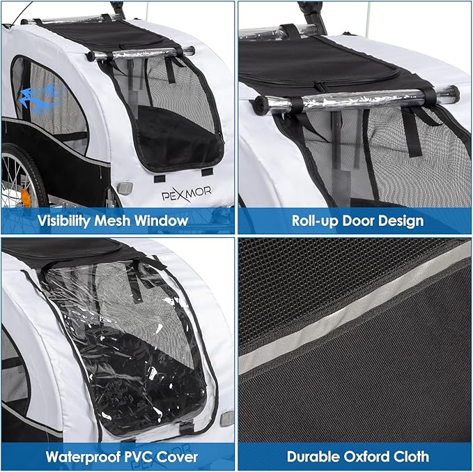 PEXMOR 2-in-1 Dog Bike Trailer, Pet Stroller Bike Trailer for Dogs w/Universal Hitch, Dog Cart for Bicycle Wagon Cargo Carrier w/Shock Absorber & Universal Wheel