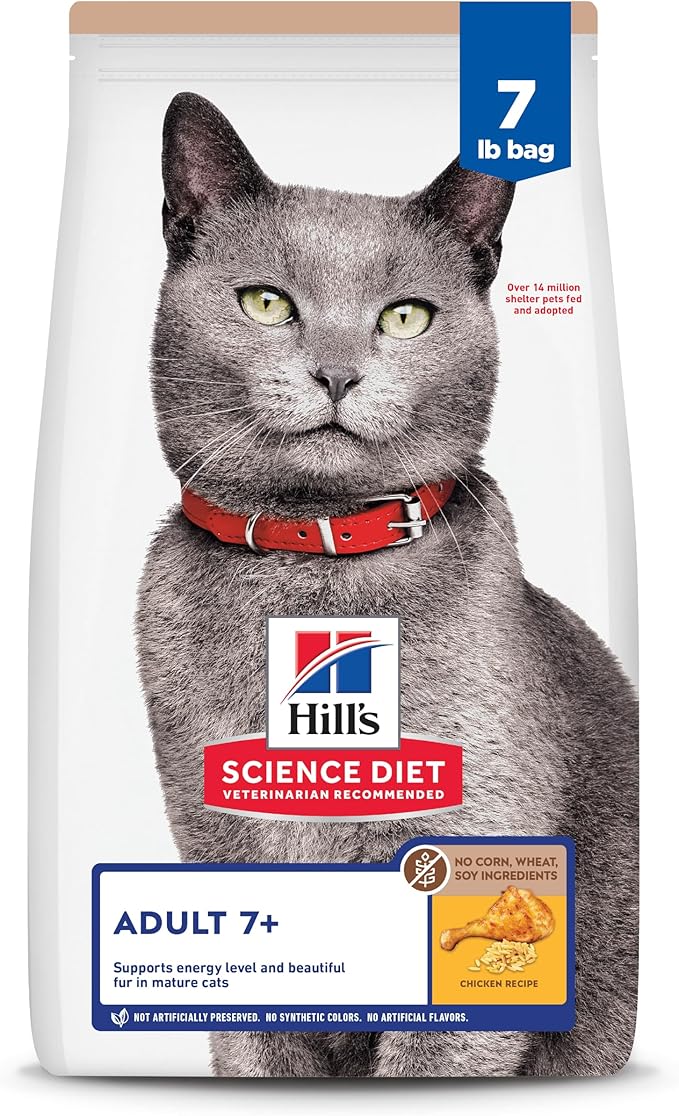 Hill's Science Diet Senior Adult 7+ Premium Nutrition Dry Cat Food, No Corn, Wheat, or Soy, Chicken Recipe, 7 lb. Bag