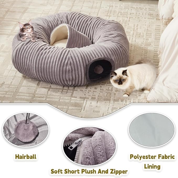 Cat Tunnel Bed for Indoor Cats,Cat Donut Tunnel Toy with Washable Circle Cushion,Blackout Tent, Multifunctional Playground Toys Hideplace for Kitty, Puppy, Rabbit,Ferret