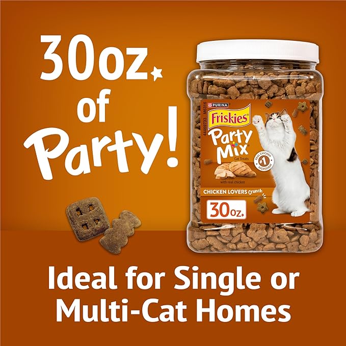Purina Friskies Party Mix Chicken Lovers Crunch with Real Chicken Cat Treats - 30 oz Canister