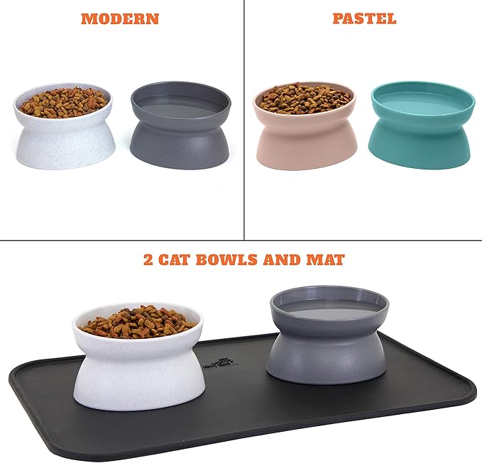 Kitty City Raised Cat Food Bowl Collection/Stress Free Pet Feeder and Waterer and Slow Feed Bowls