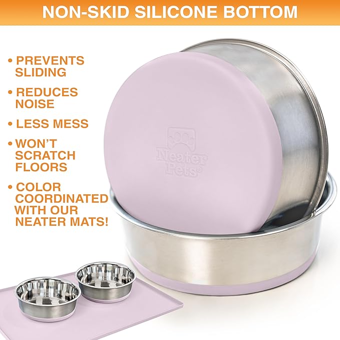 Neater Pet Brands Stainless Steel Dog Bowls with Non-Slip Rubber Bottom – Set of 2, 4 Cup (32 oz), Pink - Heavy Duty Metal Dog Bowl, Dishwasher Safe, Food or Water Bowl, Ideal for Medium Dogs