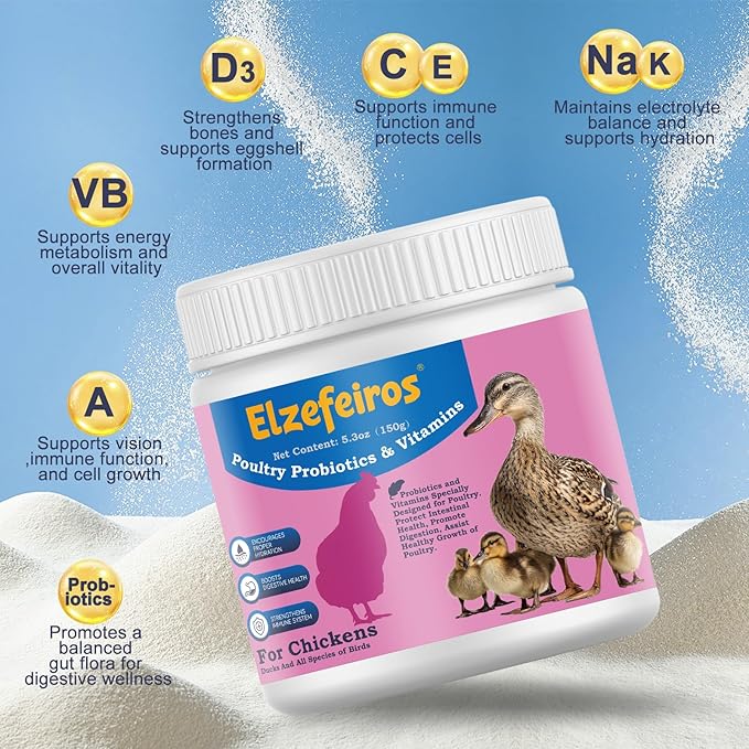Chicken Probiotic & Vitamin Supplement for Immune Support & Egg Production,Digestive Aid and Hydration Support,Poultry Supplement for Chickens and Ducks and All Ages of Birds(5.3oz)