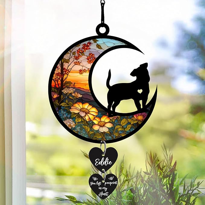 NAZENTI Personalized Dog Memorial Suncatcher, Loss of Pets Hanging Ornament, Sympathy Gift, Custom Dogs Remembrance Gifts, Bereavement Gifts Dogs, Dog Wind Chimes Memorial, Pet Owner