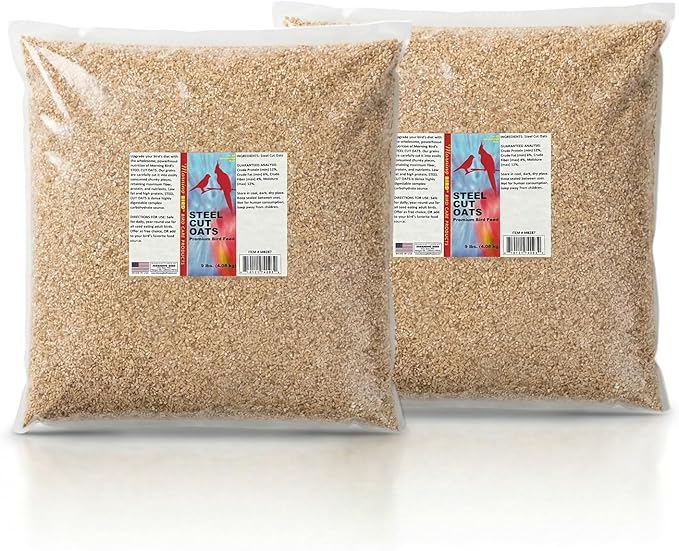 Morning Bird Steel Cut Oats 18 lbs (2-Pack, 9 lbs Each – High Protein Natural Cut Oat Grain for Birds & Easy-to-Eat Pieces - Supports Balanced Nutrition with Vitamins and Minerals for Daily Feeding
