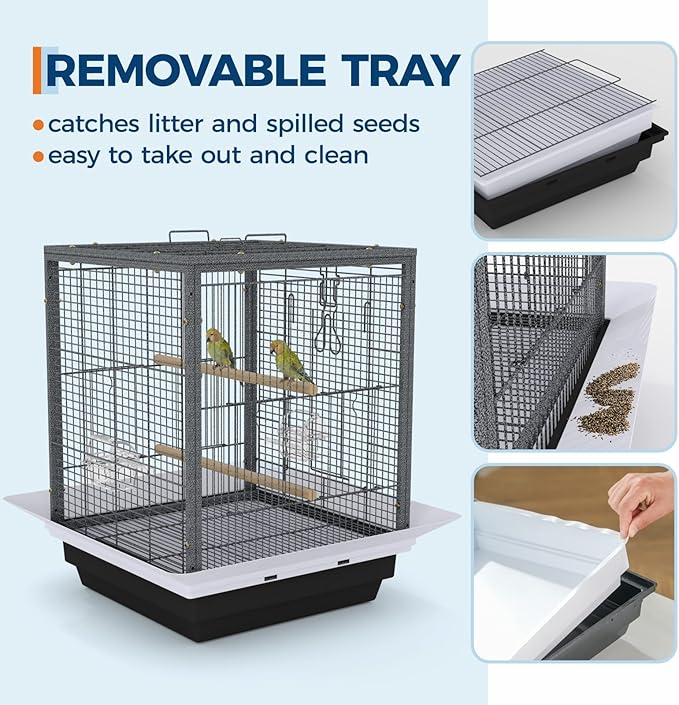 GarveeHome Small Bird Cage with Wheels, Parakeet Cage, Bird Carrier for Parakeets, Canaries, Lovebirds, Small Quaker, Cockatiels, Budgie, Green Cheek (20in Hammertone Black)