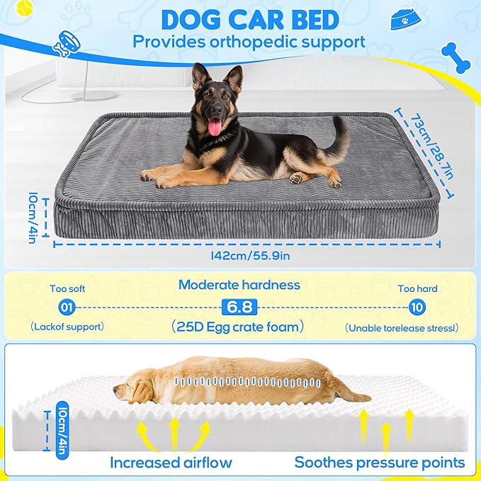 Loiion Thickened 4 in Orthopedic Dog Car Bed, Non-Slip Backseat Pet Mat, Removable Washable for SUVs/Sedans/Trucks, Plush Comfort for Large/Senior Dogs, Easy Clean (Dark Gray, 56" L×28.7" W×4" H)