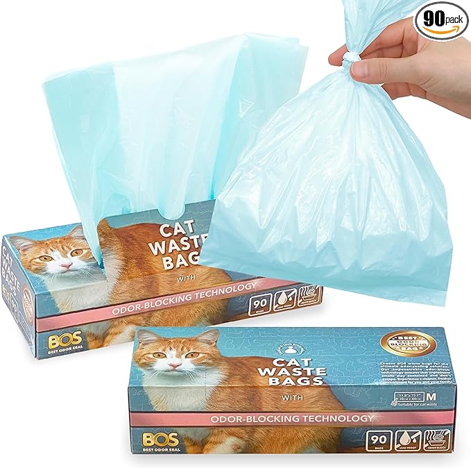 BOS Amazing Odor Sealing Cat Waste Disposal Bags - Durable and Unscented [Size: M, Color: Light blue] (Pack of 2)