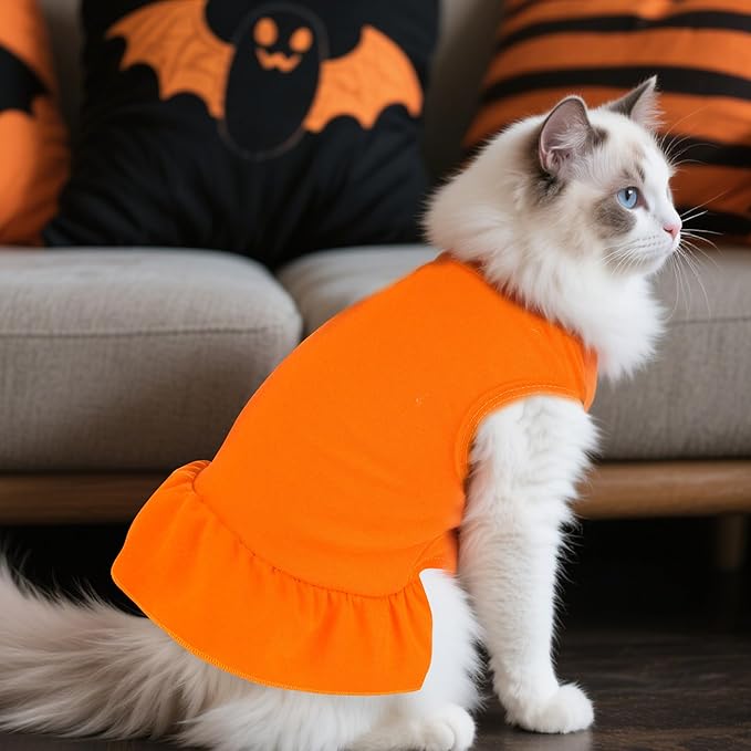 Dog Dresses Cat Skirt Solid Color Dog Clothes Summer Sleeveless Puppy Girl Clothes for Small Pet Dogs Cats (Orange, Small)