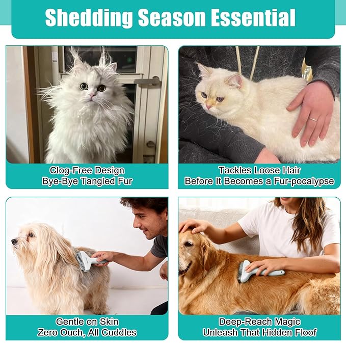 Dog & Cat Brush, Deshedding Brush with Easy Release Button, Premium Grooming Tool for Shed Control & Undercoat Removal, Ideal for Long/Short Haired Pets (White)