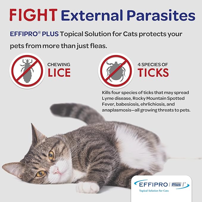 Virbac EFFIPRO Plus Topical Solution for Cats Over 1.5 lbs, 3 Month Supply, Non-Perishable