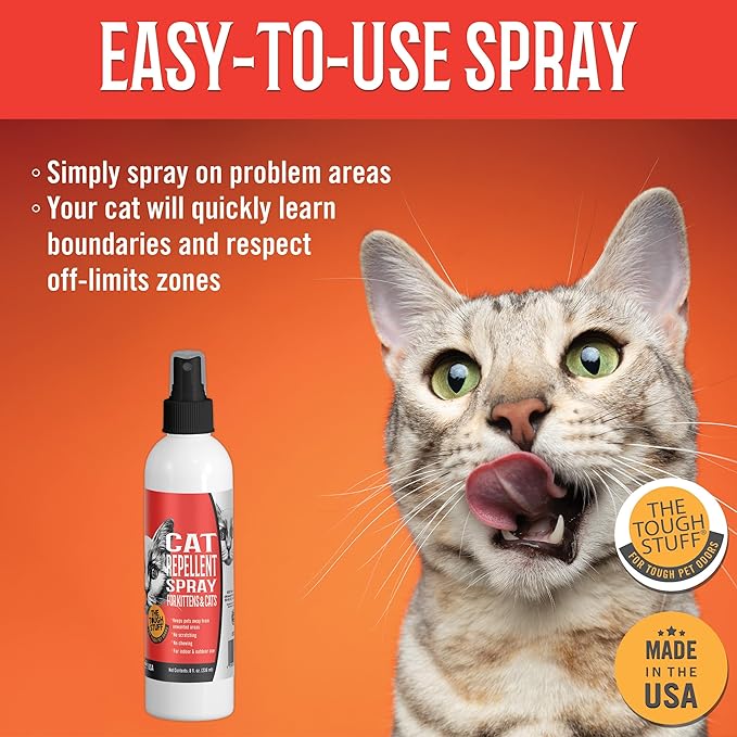 Nilodor Arkwright Tough Stuff Cat Repellent Spray - Natural Formula Discourages Scratching, Chewing & Biting, Safe for Kittens & Cats, Effective Training Aid, Made in The USA, 8 fl. oz. Spray