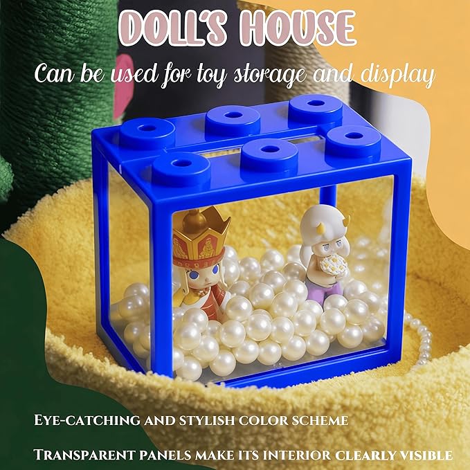 Small Betta Fish Tank, Mini Fish Tank Aquarium Tank Kit with Blue Gravel & Resin Decorations, 0.6 Gallon Stackable Fish Bowl Tiny Desktop Aquarium for Sea Monkey Shrimp (Blue)