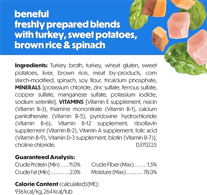 Purina Beneful Freshly Prepared Blends Wet Dog Food With Turkey, Sweet Potatoes, Brown Rice and Spinach - (Pack of 8) 10 oz. Tubs