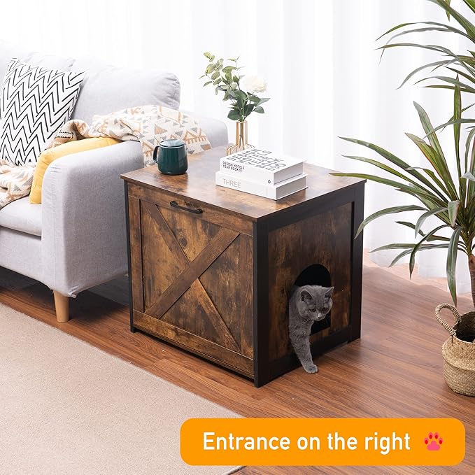 Dwanton Cat Litter Box Furniture Hidden, Cat Litter Box Enclosure, Reversible Entrance Can Be on Left or Right Side, Indoor Cabinet, Wooden Washroom, End Table, Nightstand, Rustic Brown, 23.6" L