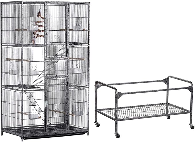 Topeakmart 3 Level Wrought Iron Large Parrot Bird Cage for 3 Parakeets with Detachable Stand, Black