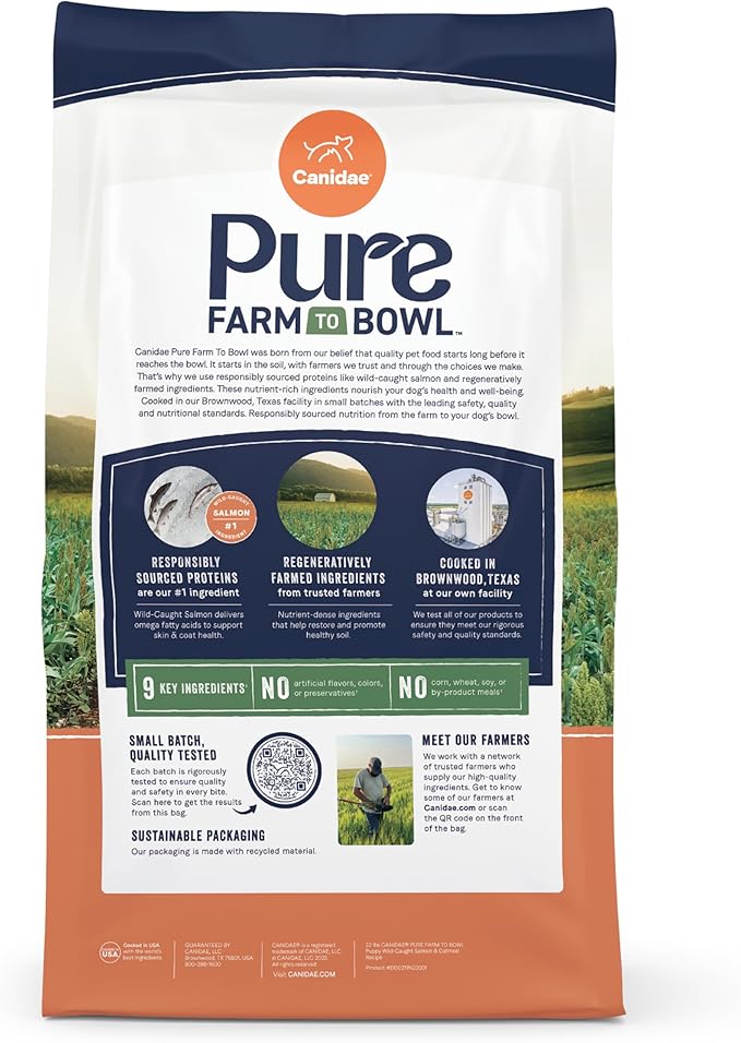 Canidae Pure Farm to Bowl Wild-Caught Salmon & Oatmeal, Puppy, Dog Food, 22lb