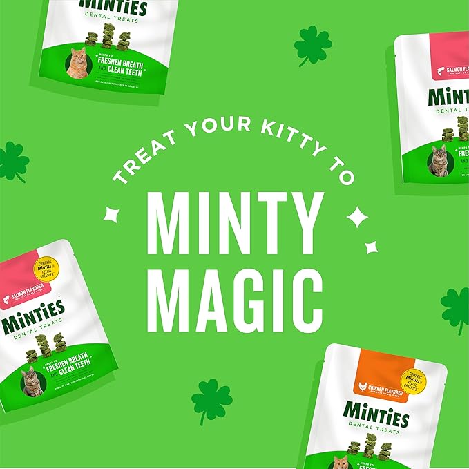 Minties Dental Treats for Cats, Chicken Flavored Treats for Cats, Freshens Breath and Controls Tartar, 2.5oz (Pack of 2)