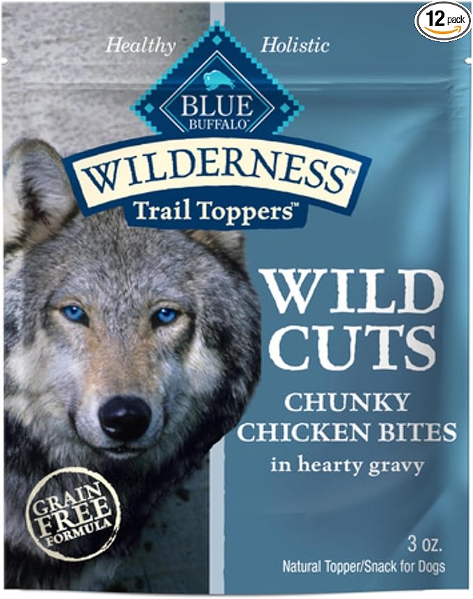 Blue Buffalo Wilderness Trail Toppers Wild Cuts Natural High-Protein Dog Wet Food, Chicken Bites in Hearty Gravy, 3-oz Pouch, 24 Count