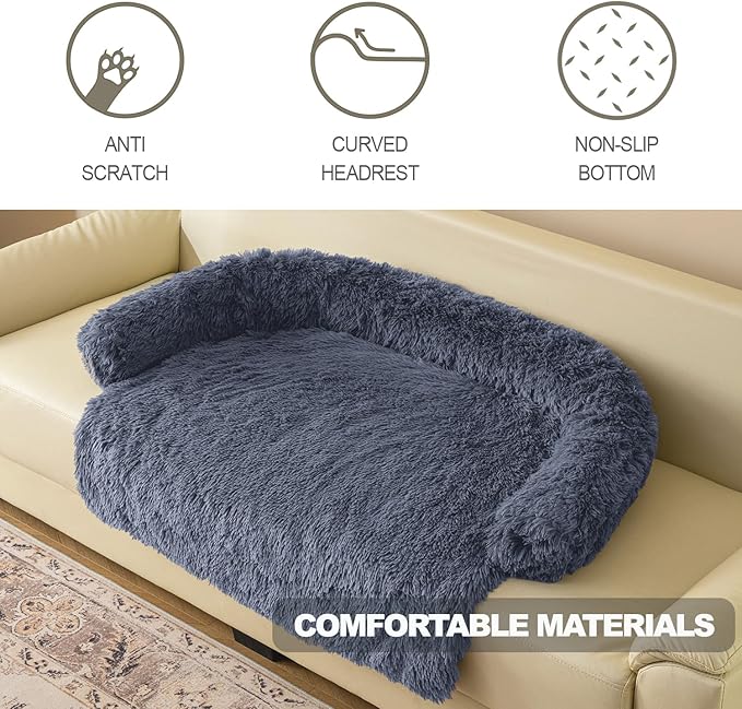 Tinaco Calming Dogs/Cats Bed Mats, Dog Pad Washable Removable Couch Cover, Plush Long Fur Mat for Pets, Waterproof Lining, Perfect for Small, Medium and Large Dogs and Cats (Navy Blue, 53"x39")