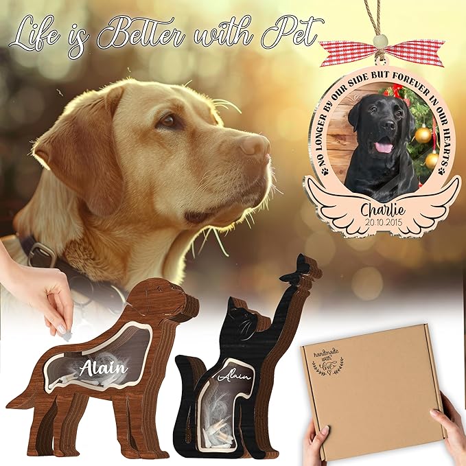 Personalized German Shepherd Ashes Keepsake Box Wooden Pet Fur Gifts Unique Dog Shape Standable Table Decor Memorial Display Box for Small Urns Idea Gift Pet Lover Family Friend Storing Hair Teeth