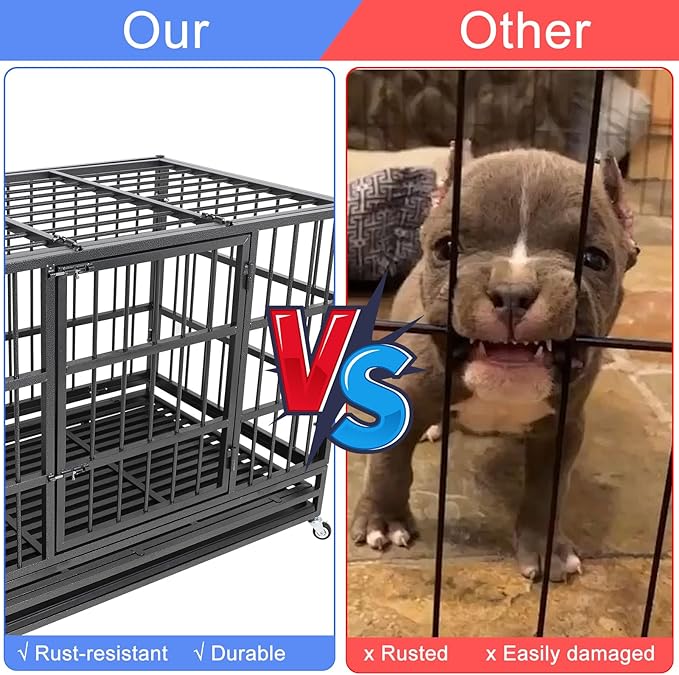 47 Inch Heavy Duty Dog Crates, Dog Kennel for Meduim Dogs, Indestructible Dog Crate with Double Door and Removable Tray Pan (47" L X 30" W X 35" H)