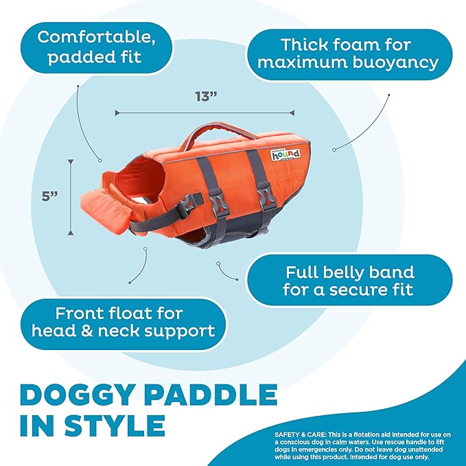Outward Hound Granby Splash Orange Dog Life Jacket, Small