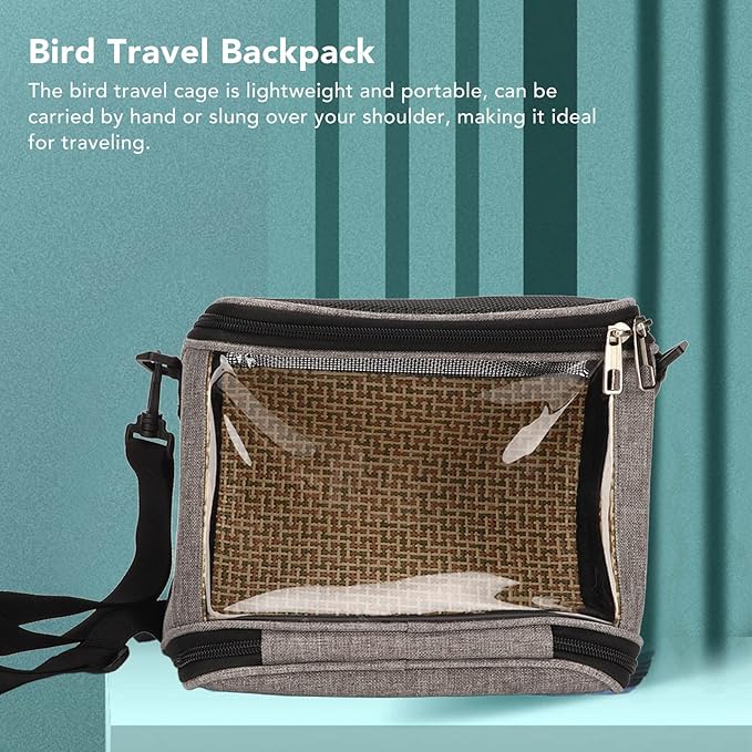 Transparent Bird Carrier Bag, Portable Lightweight Parrot Travel Cage with Ventilated Mesh and Rattan Weave for Cockatiels Parakeets Small Birds (Gray)