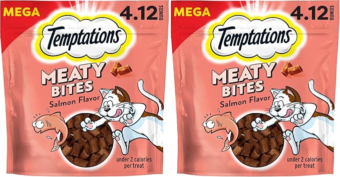 Temptations Meaty Bites Savory and Soft Cat Treats,Salmon Flavor,4.12 oz. Pouch,(Pack of 2)
