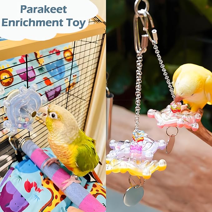 Bird Toys for Parakeets, Colorful Parakeet Toys Wheel, Interactive Spinner Rattle Parrot Toy, Cockatiel Toy for Bird Cage, Chewing Exercise for Conure, Budgies Enrichment Toy (4pcs, Rondom Color)
