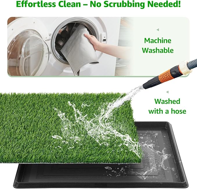 Dog Grass Pad with Tray Large 41''x26'', Portable Dog Litter Box with Artificial Grass Turf Mat & Washable Pee Pad for Puppy Training, Pet Loo Perfect for Indoor/Outdoor Patio Balcony Use