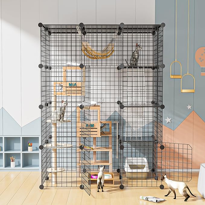 Cat Large Enclosure - DIY Catio Ideal for 1-3 Cats, Indoor & Outdoor, Detachable Metal Wire Kennel, 2x3x4 Exercise Place