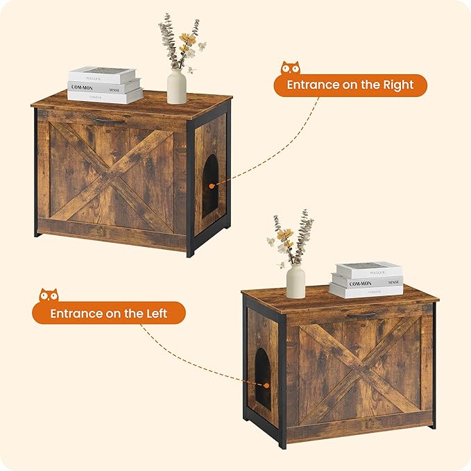 Dwanton Cat Litter Box Furniture Hidden, Cat Litter Box Enclosure, Reversible Entrance Can Be on Left or Right Side, Indoor Cabinet, Wooden Washroom, End Table, Nightstand, Rustic Brown, 27.6" L