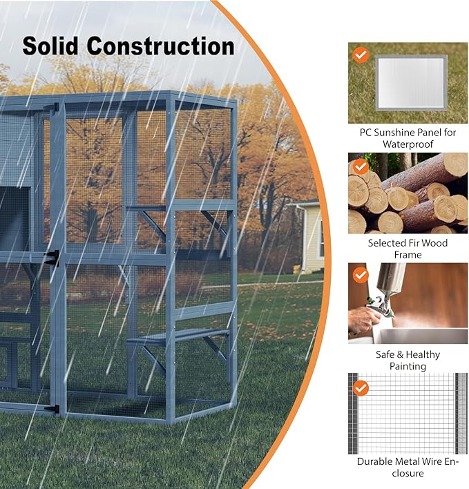 Large Indoor Cat Catio, 4 Tier Outdoor Cat Enclosures House for Cats with Weatherproof Roof, 3 Resting Rooms, 3 Platforms, Cats Catio Connect to Window with 2 Large Door, Feral Pet Shelter