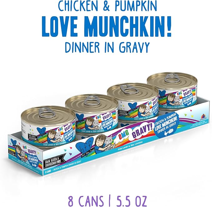 Weruva B.F.F. OMG - Best Feline Friend Oh My Gravy!,Love Munchkin! with Chicken & Pumpkin in Gravy Cat Food,5.5oz Can,(Pack of 16)