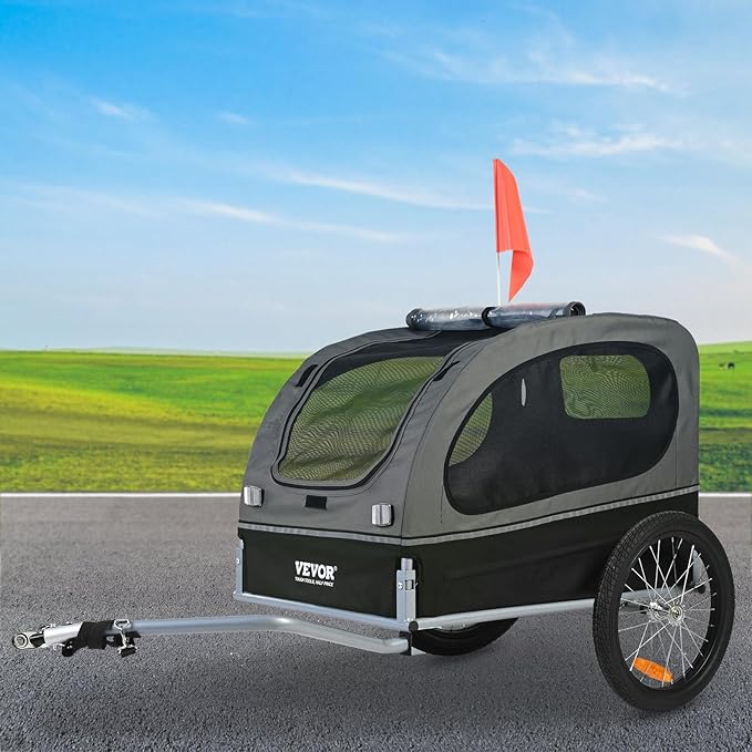 VEVOR Dog Bike Trailer, Supports up to 88 lbs, Pet Cart Bicycle Carrier, Easy Folding Frame with Quick Release Wheels, Universal Bicycle Coupler, Reflectors, Flag, Collapsible to Store