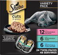 Sheba Perfect Portions Wet Cat Food Cuts in Gravy, Cat Food Wet Recipe, Sustainable Salmon, Tuna, White Fish and Tuna Entree, 2.6 oz. Twin-Pack Trays (24 Count, 48 Servings)