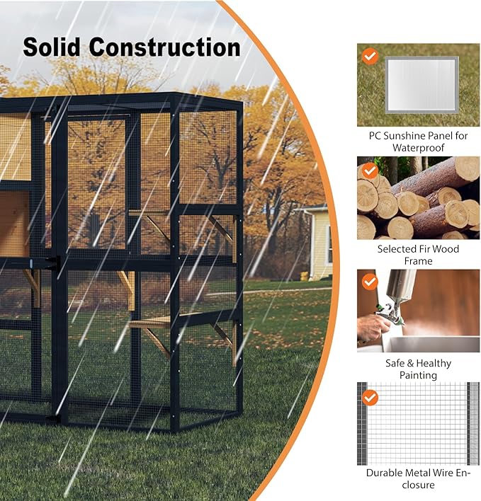 Large Indoor Cat Catio, 4 Tier Outdoor Cat Enclosures House for Cats with Waterroof Roof, 3 Resting Rooms, 3 Platforms, Cats Catio Connect to Window with 2 Large Door, Feral Pet Shelter, Black