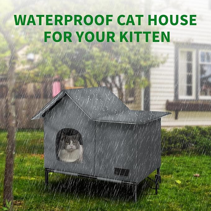 Heated Cat House,Removable Weatherproof Cat Houses for Outdoor Cats with Heating Pad (Gray, Medium)