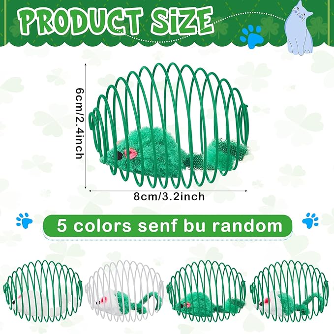Jecery 5 Pcs Cat Spring Balls Toys Stretchable Rolling Balls Colorful Playful Coils Interactive Action Toy Caged Rats for Kitten Pet Supplies (Mouse,Green)