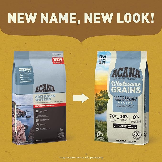 ACANA Wholesome Grains Dry Dog Food Sea to Stream Saltwater Fish Recipe 4lb Bag