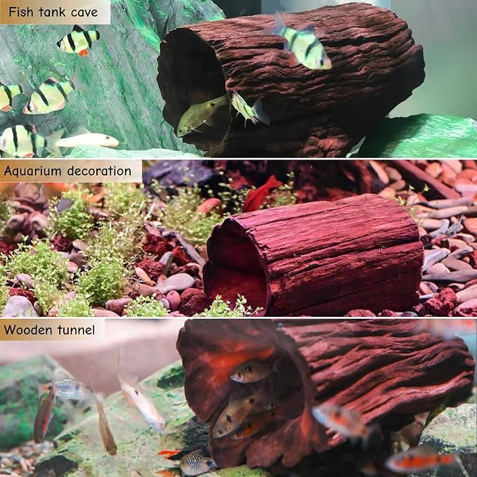 Betta Wood Tunnel Tube,Betta Fish Toys Hideout for Aquarium Fish Tank Decorations-Reptile Hide-Snake Hide-Cave for Turtle Habitat Shelter for Crayfish Shrimp and Other Aquatic Pets 5.5-7.1"