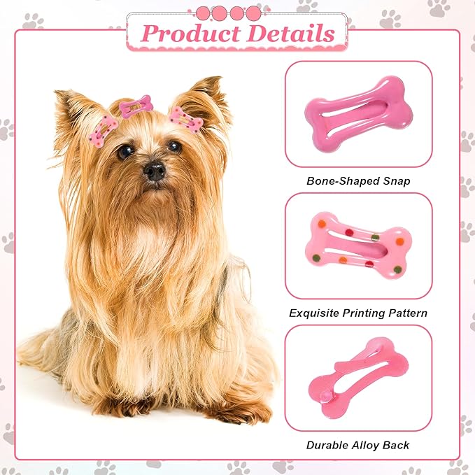 50PCS Bone Hair Clips, 1" Girl Dog Pin Colorful Pet Supplies Small Hair Clips for Dog Grooming Deals Apparel Girl Accessories Para Perros Puppy Accessories