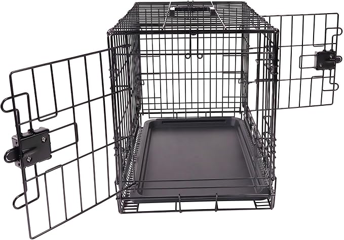 Amazon Basics - Durable,Foldable Metal Wire Dog Crate with Tray, Double Door, Divider, 22 x 13 x 16 in, Black
