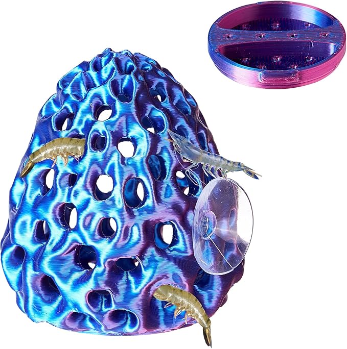 Shrimp Dome Hide, Shrimp Hides for Aquarium, Betta Fish Hideout with Suction Cup, Betta Habitat Tank Ornament Accessories, Aquarium Decor for Small Fish Guppy Hiding Resting (Lid Blue Red)
