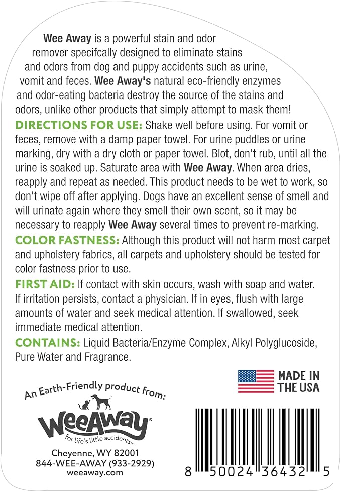 Wee Away X2 Ultra-Concentrated Stain & Strong Odor Eliminator, Enzyme Cleaner, Pet Odor Eliminator for Home - Dog Urine Destroyer - Carpet Cleaner Spray, Green Tea Scent, 16 fl oz