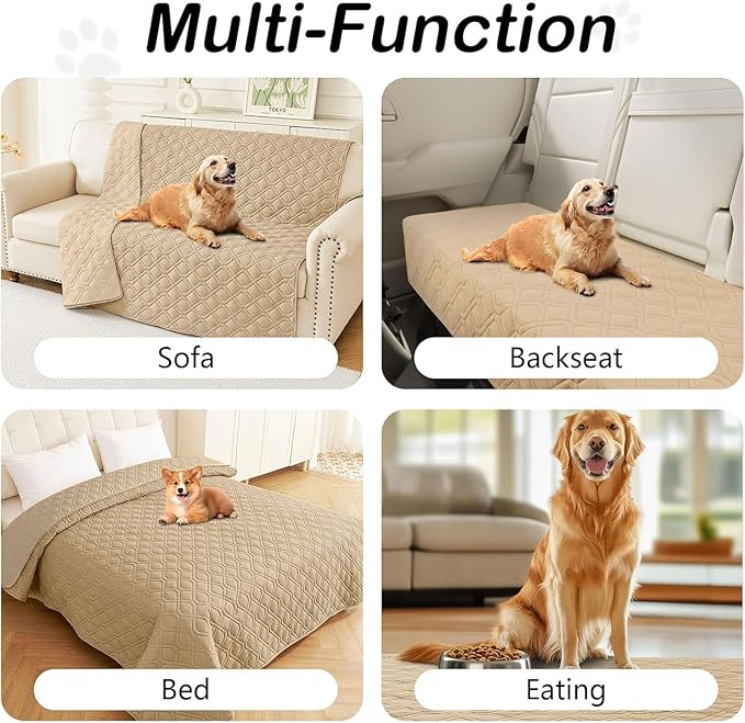 hyha Waterproof Dog Bed Blanket, Soft Pet Blankets, Waterproof Couch Cover for Dogs, Reversible Sofa Covers Washable for Furniture (40x80 Inch, Camel/Beige)