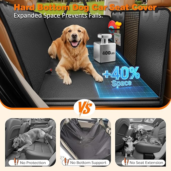 URPOWER XL Dog Backseat Extender for Full-Size Crew Cab Truck - Hard Bottom PU Leather Dog Car Seat Cover for Back Seat, Dog Hammock Pet Rear Seat Protector Travel Bed for F150 / Silverado/RAM 1500