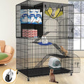 Extra Large Collapsible Cat Cage Indoor with Storage Cube, 4-Tier Cat Crate Black Metal Cat Enclosure with 360° Rotating Casters & Hammock for Kittens, Small Animals